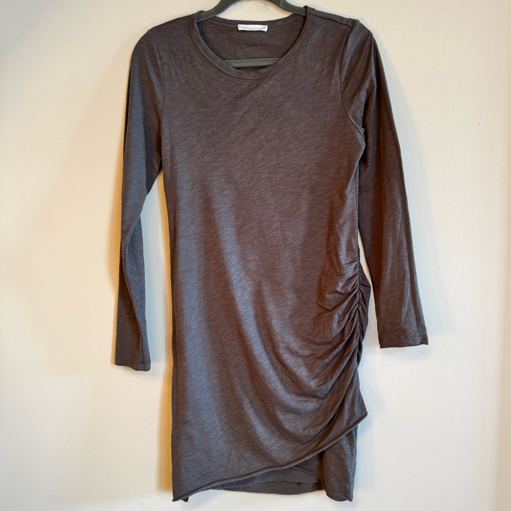 Wasabi + Mint Gray Ruched Asymmetrical Long Sleeve Dress M